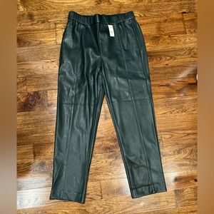 NWT Ann Taylor Faux Leather High Waist Easy Ankle Pant Dark Green in Medium